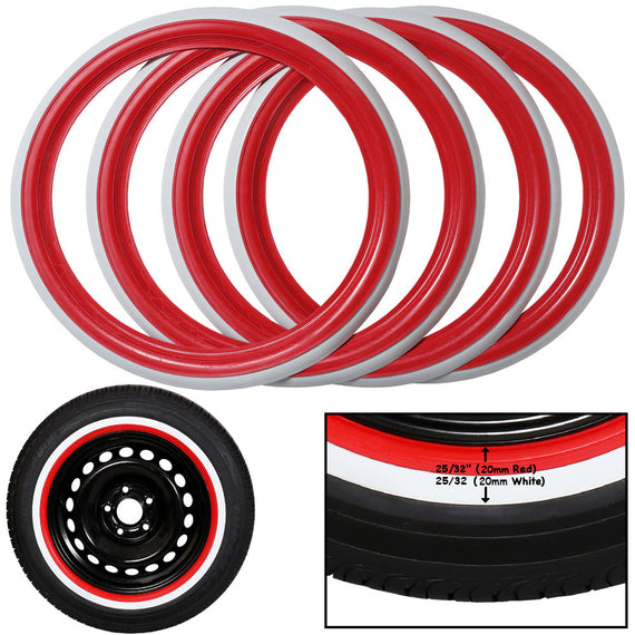 Red White wall tire Portawall sidewall Trim Set of 4 Fit For Citroen